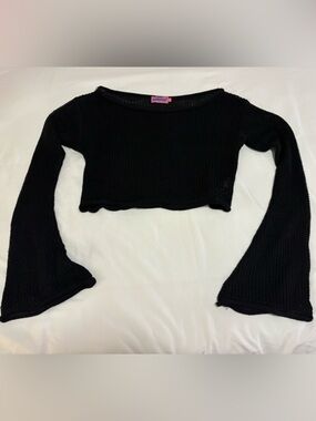 Edikted Black Off-the-Shoulder Cropped Knit Sweater See through